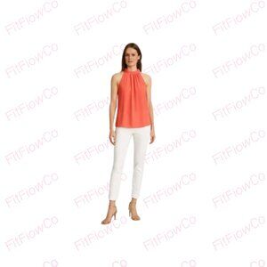 WHBM Coral Halter Ruffle Neck Sleeveless Blouse Top Size 6 EUC 🌺